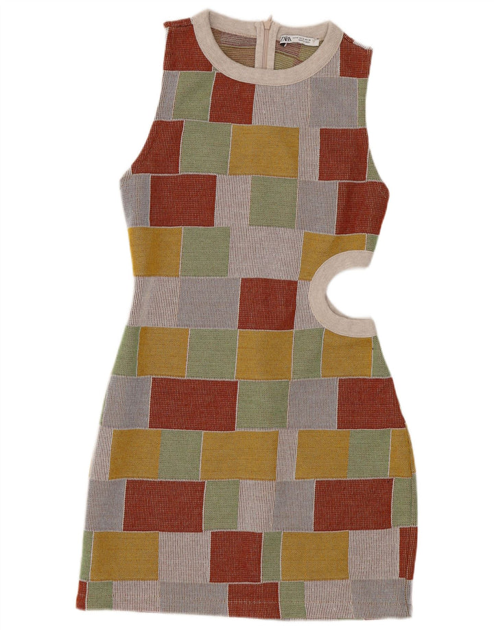 Abito aderente senza maniche da donna Zara UK 12 Medio multicolore geometrico