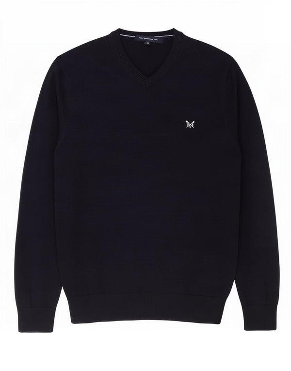 Crew Clothing Maglione da uomo con scollo a V in cotone medio blu navy