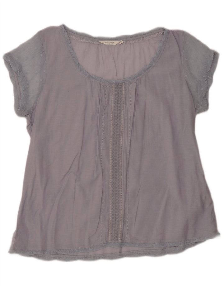 WHITE STUFF Camicetta da donna Top UK 16 Grande cotone blu