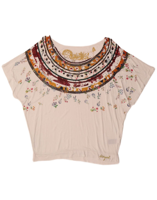 Desigual T-shirt grafica oversize da donna Top UK 16 Large White Floral