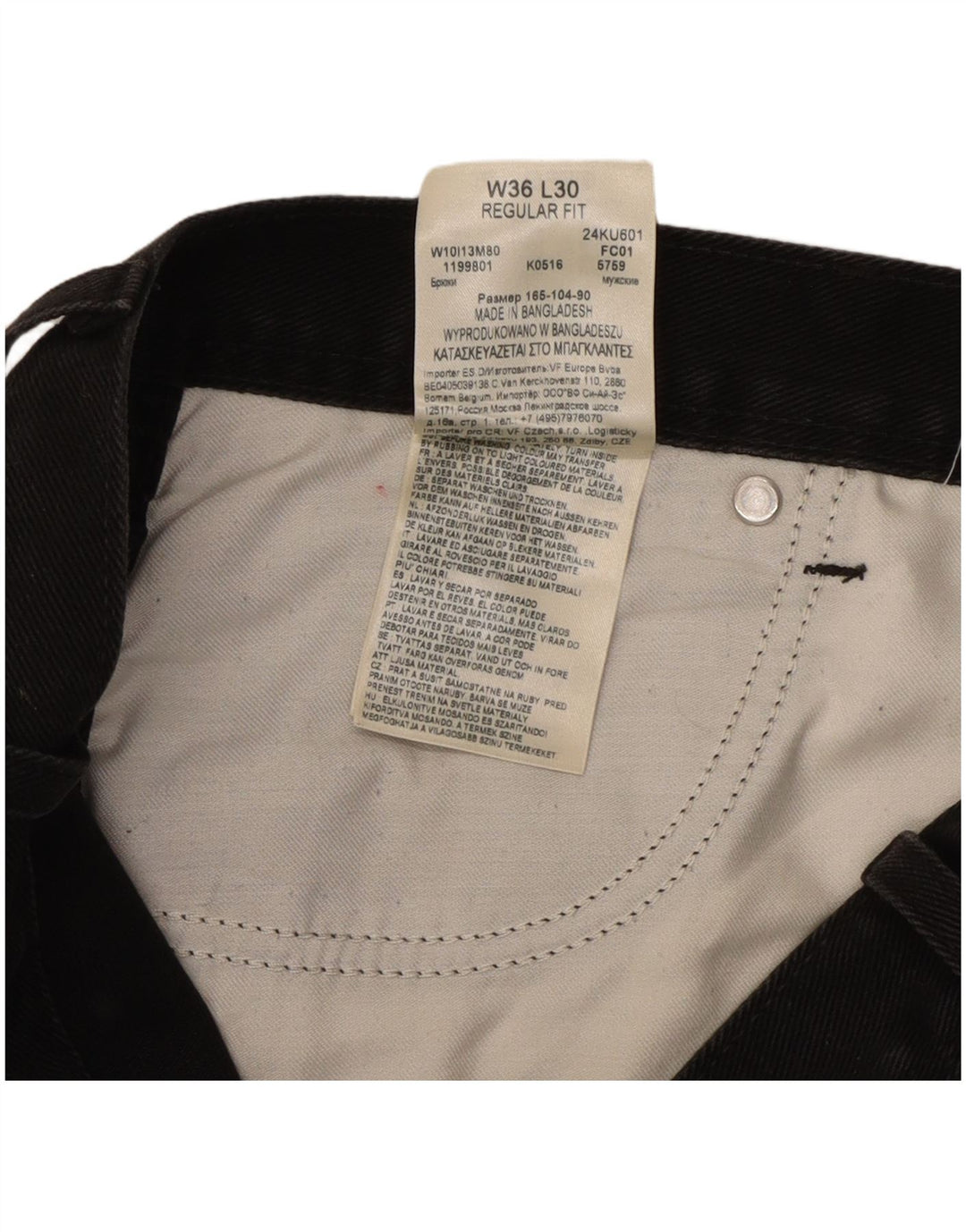 Jeans dritti da uomo Wrangler vestibilità regolare W36 L30 cotone nero