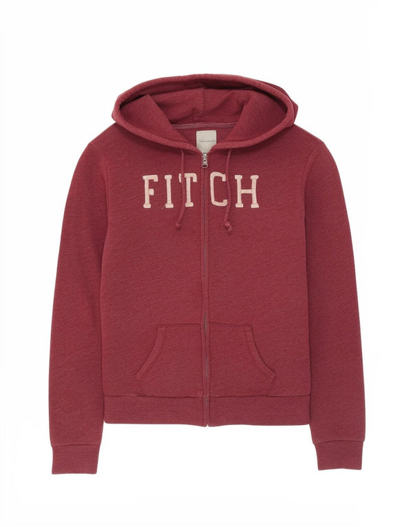 Maglione con cappuccio e zip grafica da donna Abercrombie & Fitch UK 4 XS Borgogna