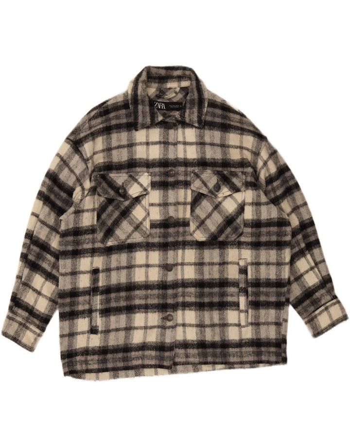Camicia oversize oversize da donna Zara in flanella UK 10 piccoli quadri neri