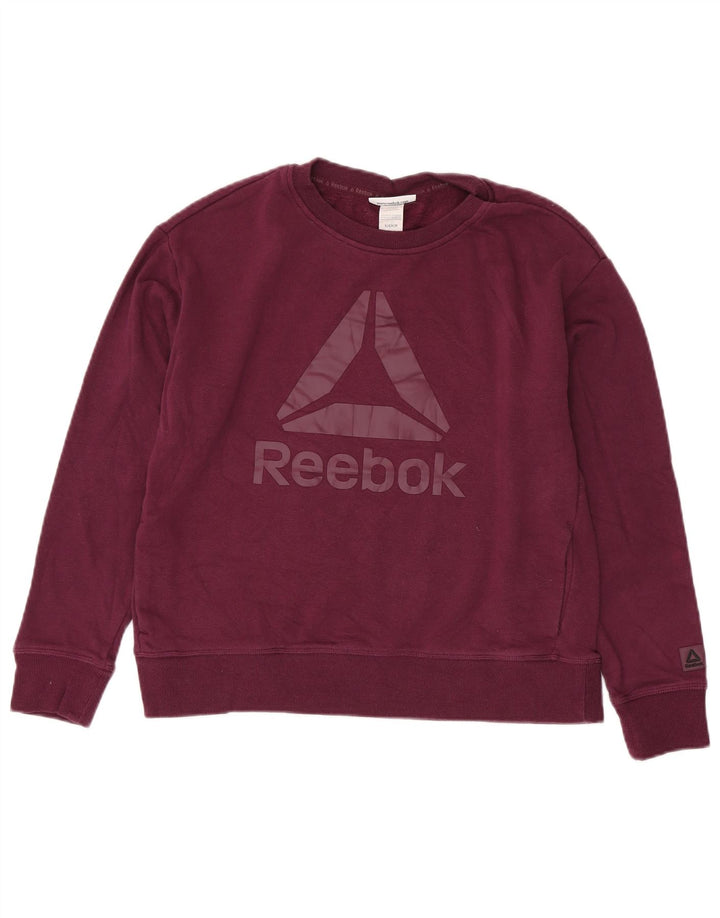 Felpa Reebok da donna oversize con grafica, maglione UK 10 Small Maroon Cotton