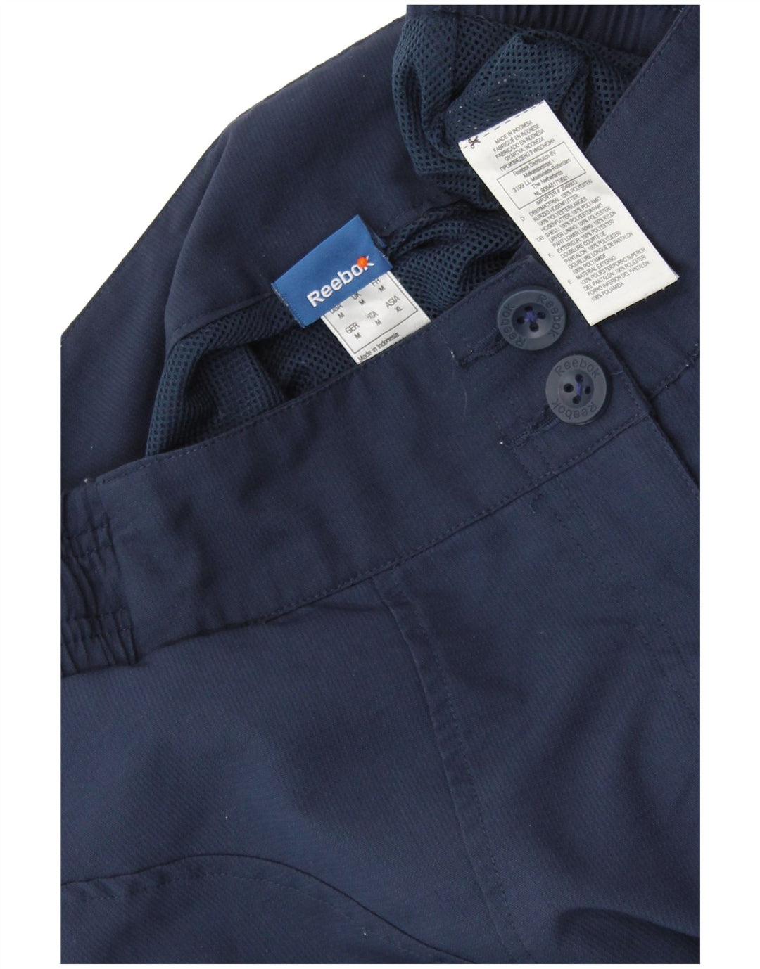 REEBOK Pantaloni casual dritti da uomo medi W32 L28 poliestere blu navy