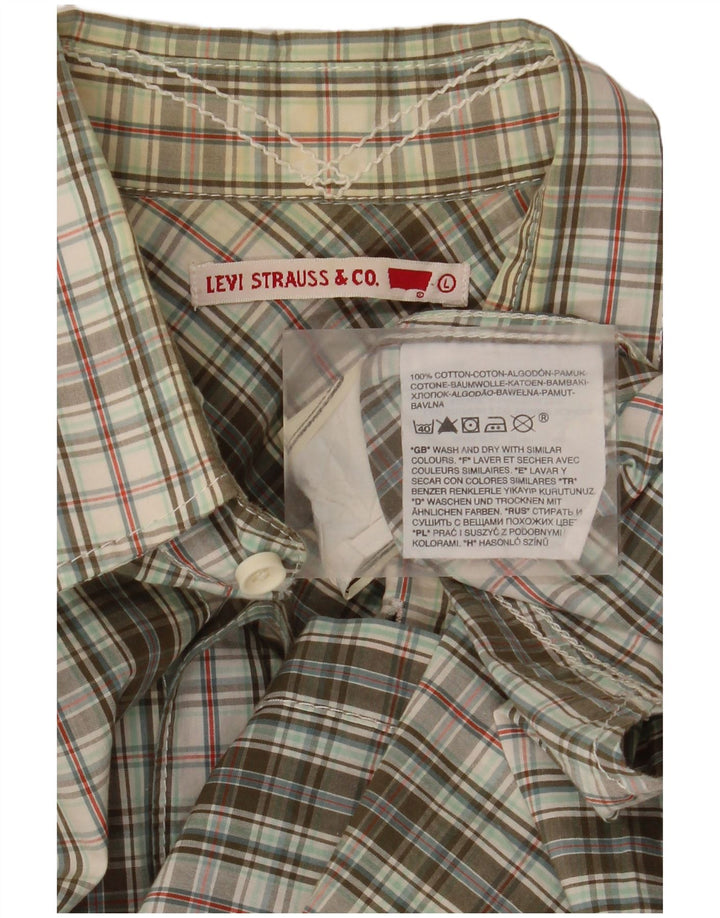 LEVI'S Camicia a maniche corte da uomo in cotone a quadri kaki grandi