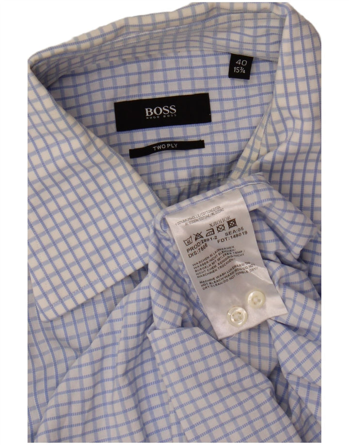 Camicia da uomo Hugo Boss taglia 40 15 3/4 cotone a quadretti blu medio