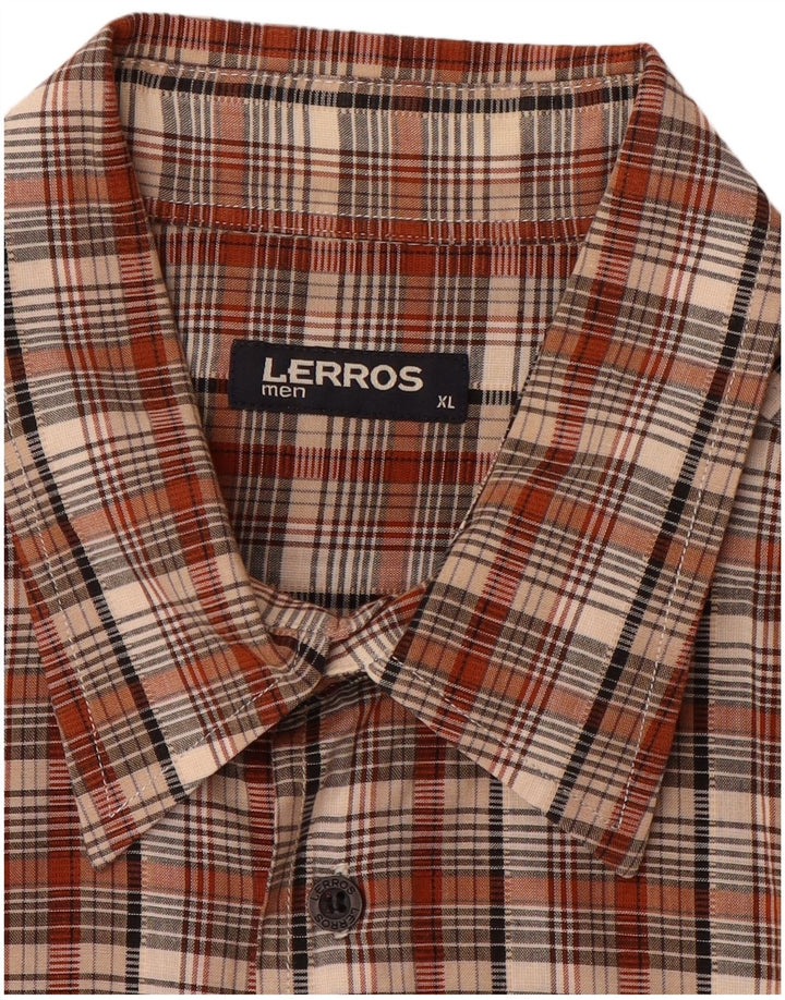 LERROS Mens Shirt XL Brown Check Cotton