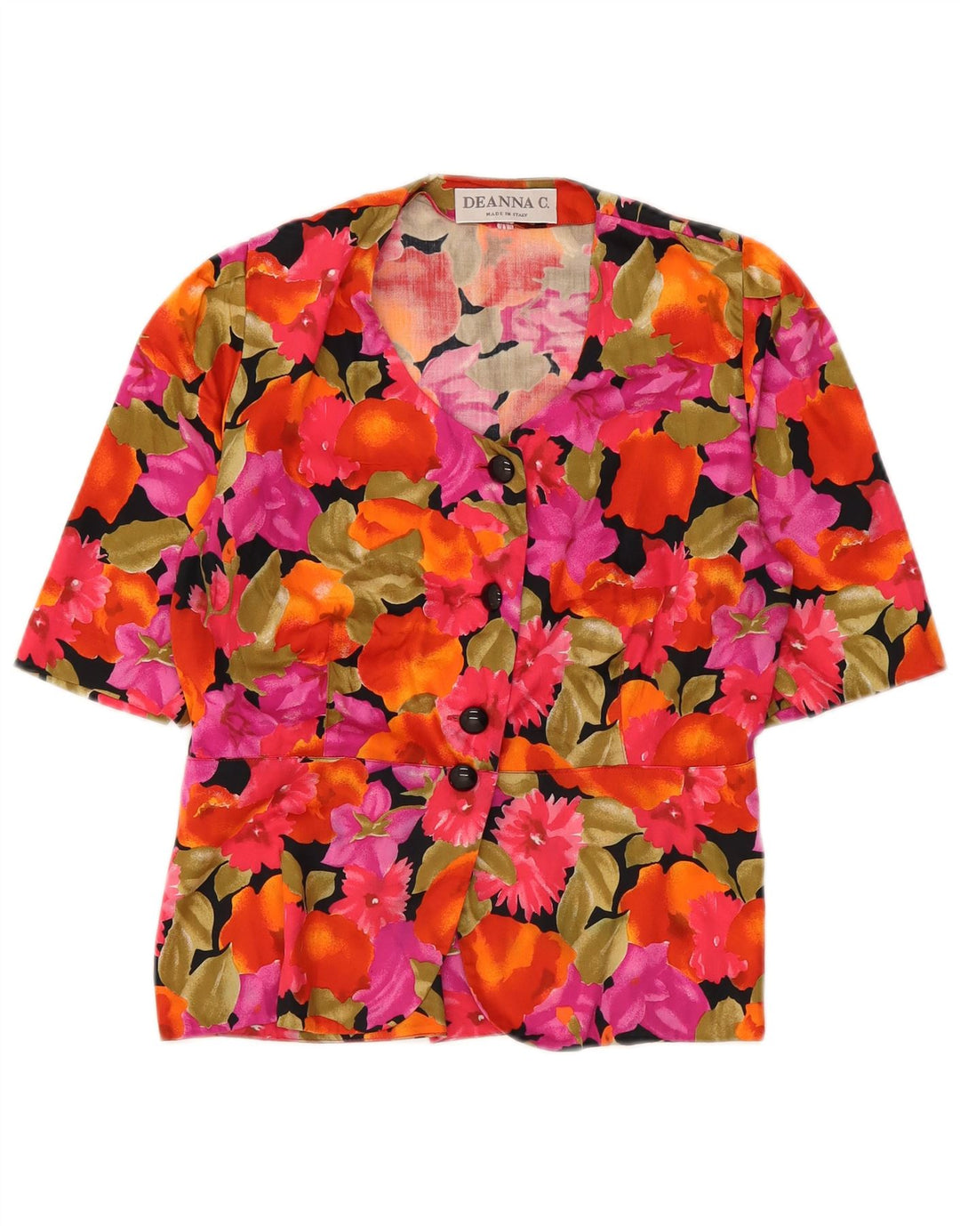 Camicetta camicia a maniche corte da donna vintage IT 45 floreale multicolore medio