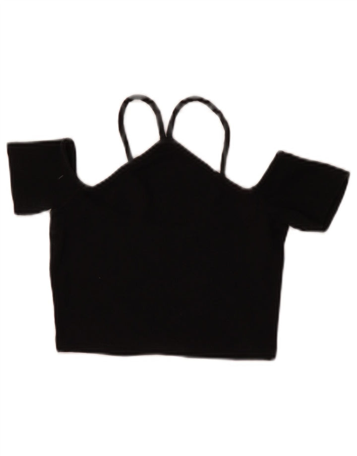 Top corto da donna con spalle scoperte Zara UK 8 piccolo cotone nero