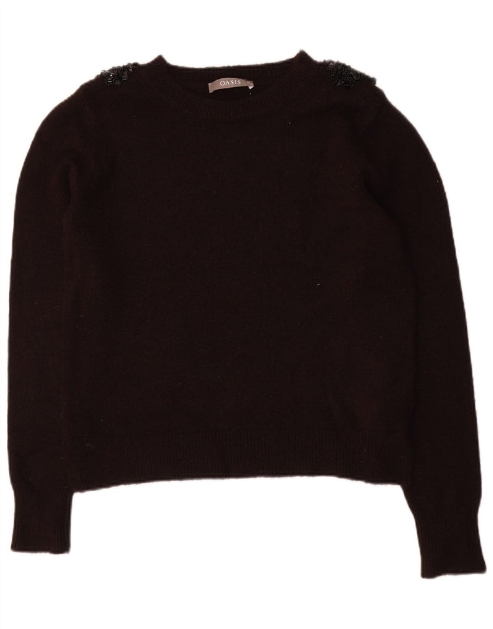 Oasis Maglione corto con scollo a barca da donna UK 14 Poliacrilico nero medio