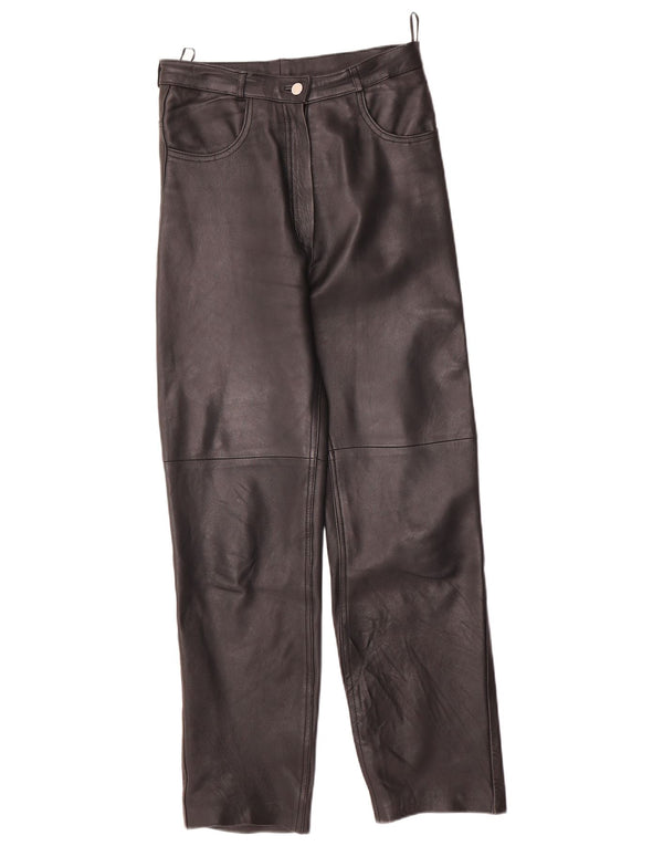 Pantaloni dritti da donna VINTAGE EU 40 medi W28 L29 in pelle nera