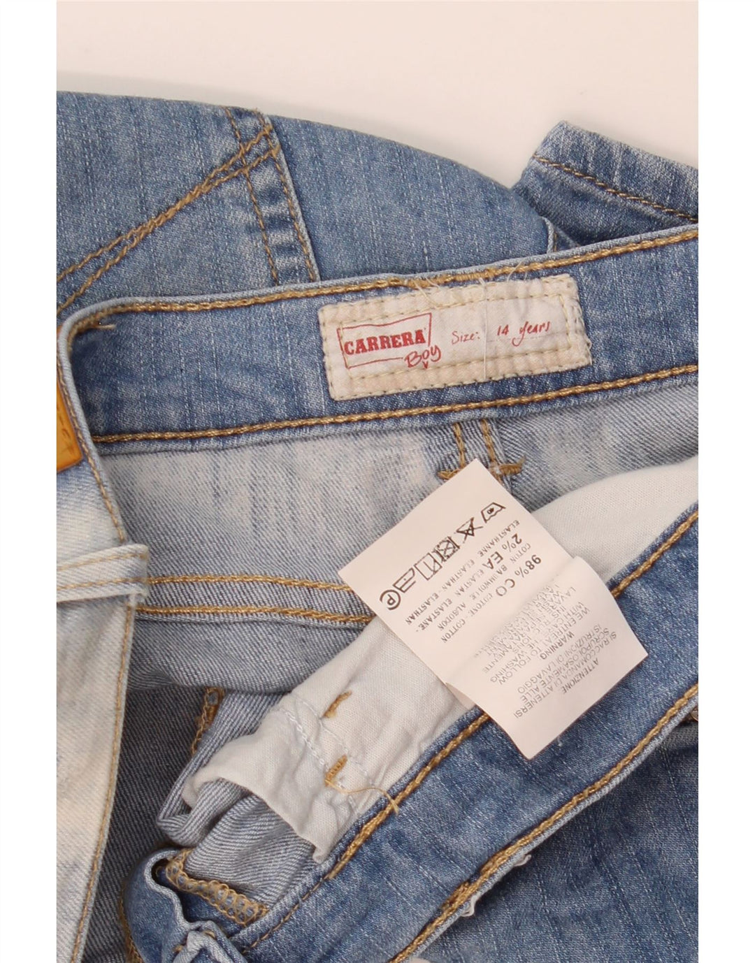 Pantaloncini di jeans invecchiati CARRERA da bambino 13-14 anni W30 cotone blu