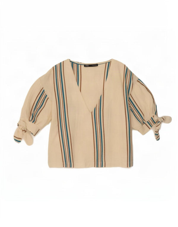 Top corto da donna Zara in camicetta UK 10 piccolo cotone a righe bianche