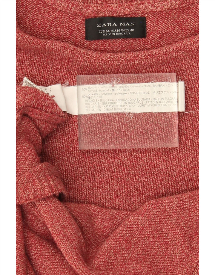 Maglione girocollo da uomo Zara in cotone puntinato rosso medio