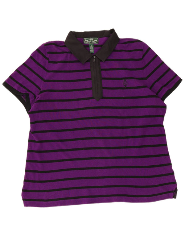 Polo da donna Ralph Lauren UK 18 XL cotone a righe viola