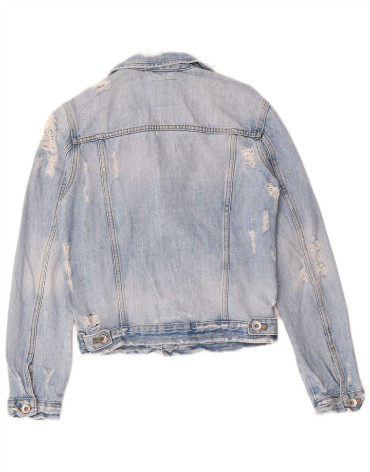 Giacca in denim invecchiato ZARA da donna UK 6 XS blu cotone
