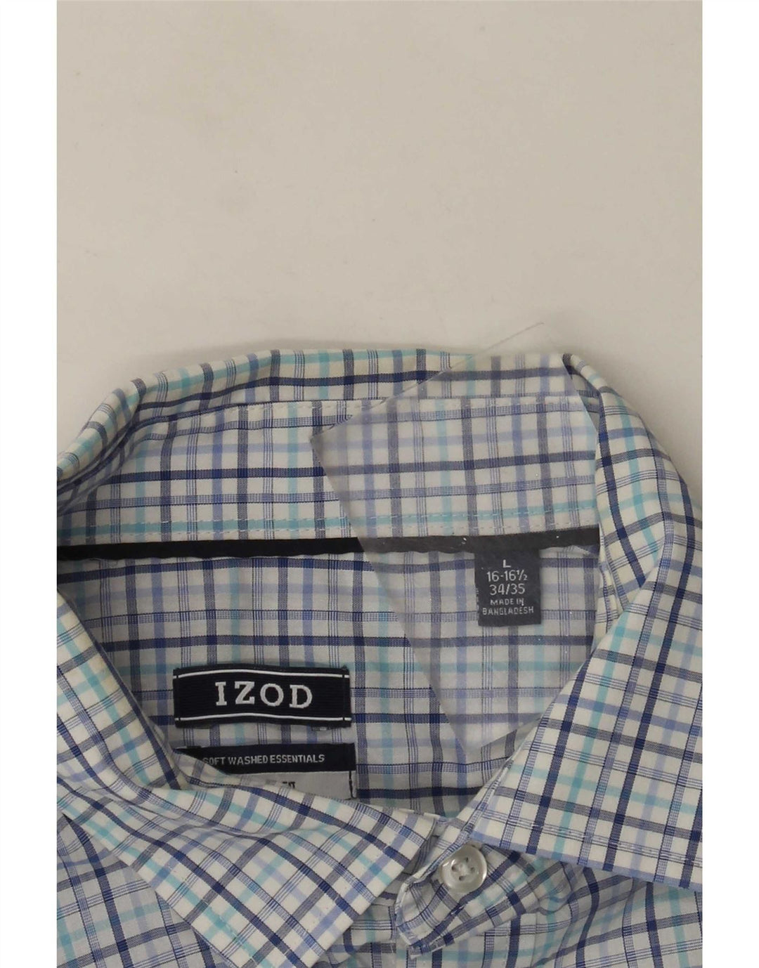 Camicia da uomo Izod taglia 16 1/2 grande cotone a quadri blu