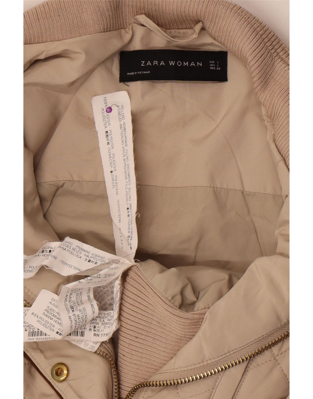 Giacca trapuntata da donna Zara UK 14 grande poliestere beige