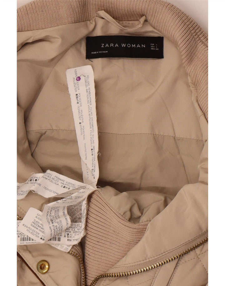 Giacca trapuntata da donna Zara UK 14 grande poliestere beige