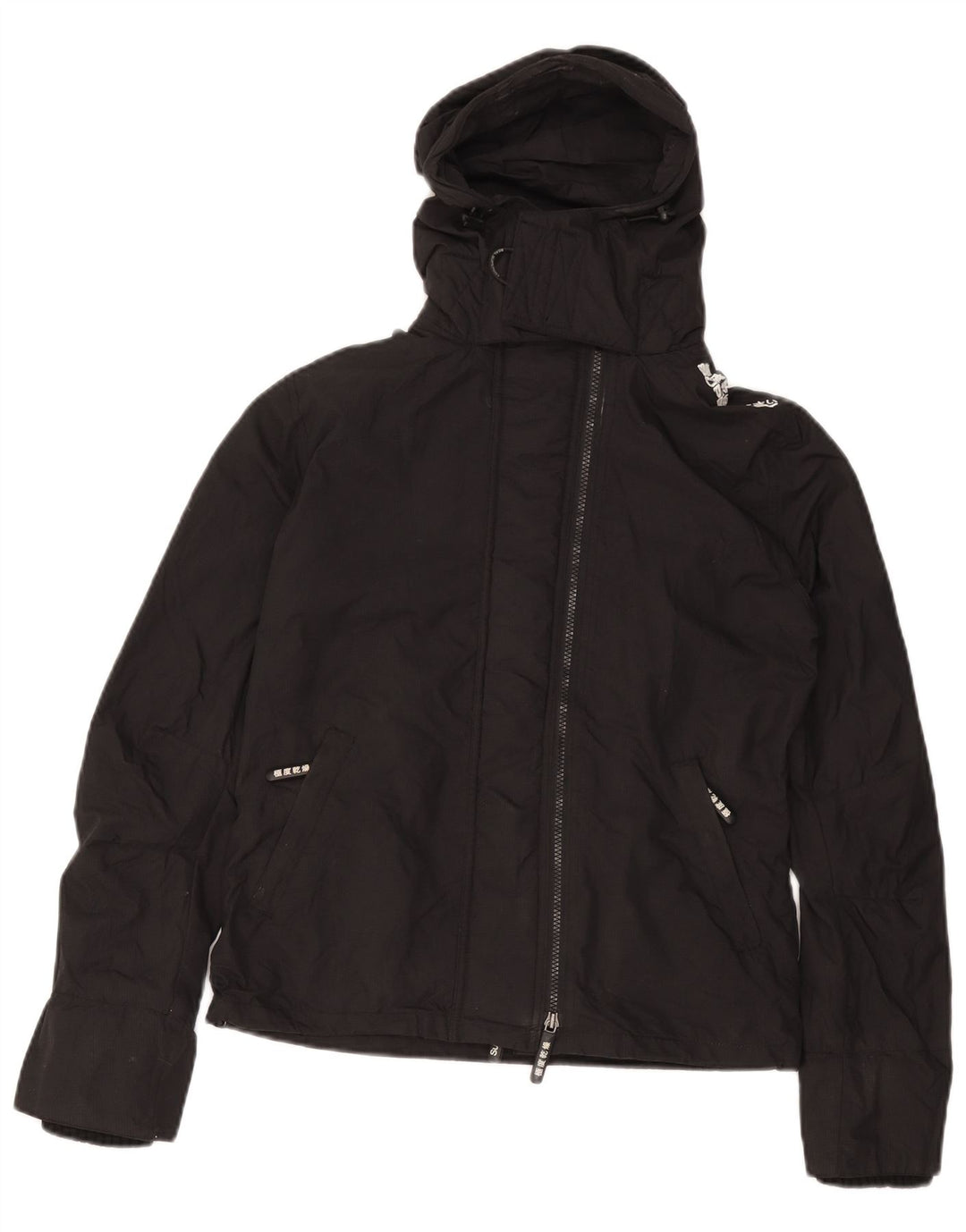Giacca antipioggia con cappuccio grafica da donna SUPERDRY UK 14 nylon nero medio