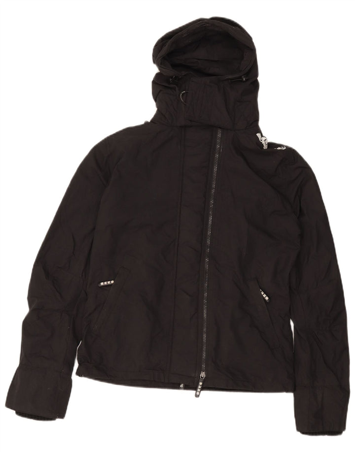 Giacca antipioggia con cappuccio grafica da donna SUPERDRY UK 14 nylon nero medio