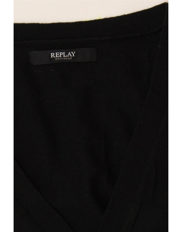 REPLAY Womens Cardigan Sweater UK 18 XL Black Wool Vintage Replay and Second-Hand Replay from Messina Hembry 