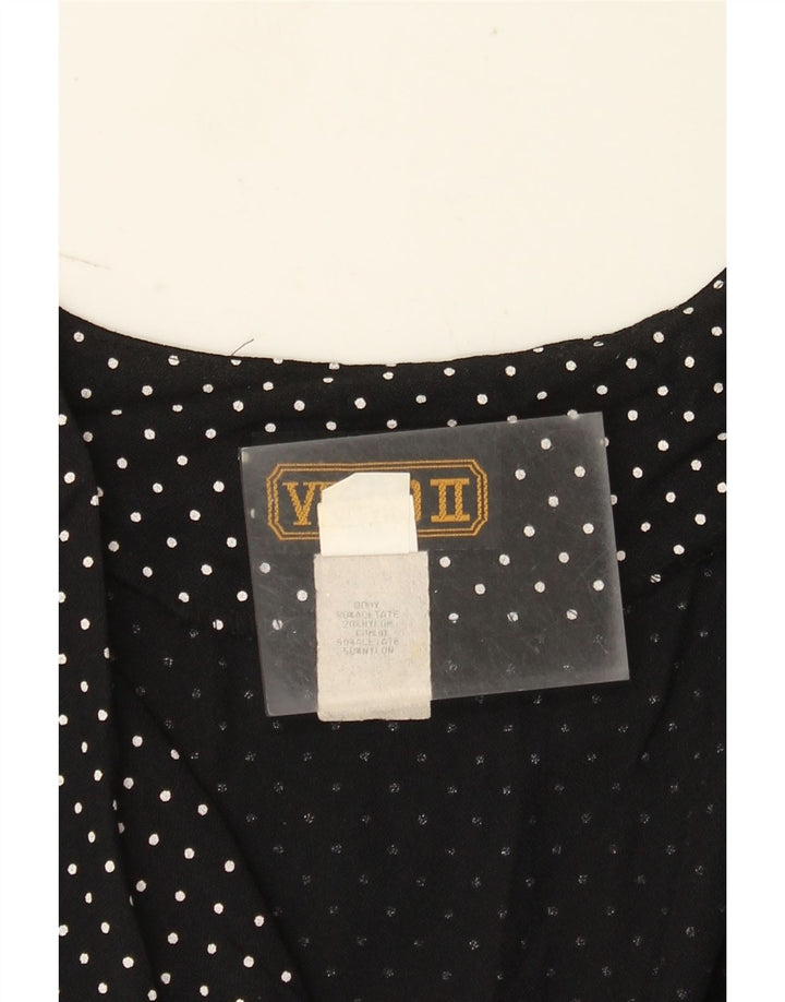 Tuta senza maniche vintage da donna UK 12 acetato medio a pois nero
