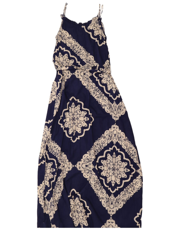 Abito maxi con volant da donna Tommy Hilfiger UK 12 medio blu navy Paisley