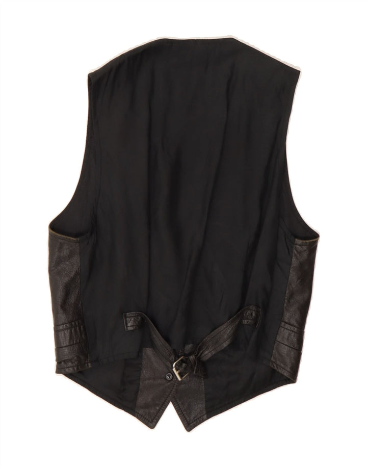 VINTAGE Womens Leather Waistcoat UK 12 Medium Black Vintage Vintage and Second-Hand Vintage from Messina Hembry 