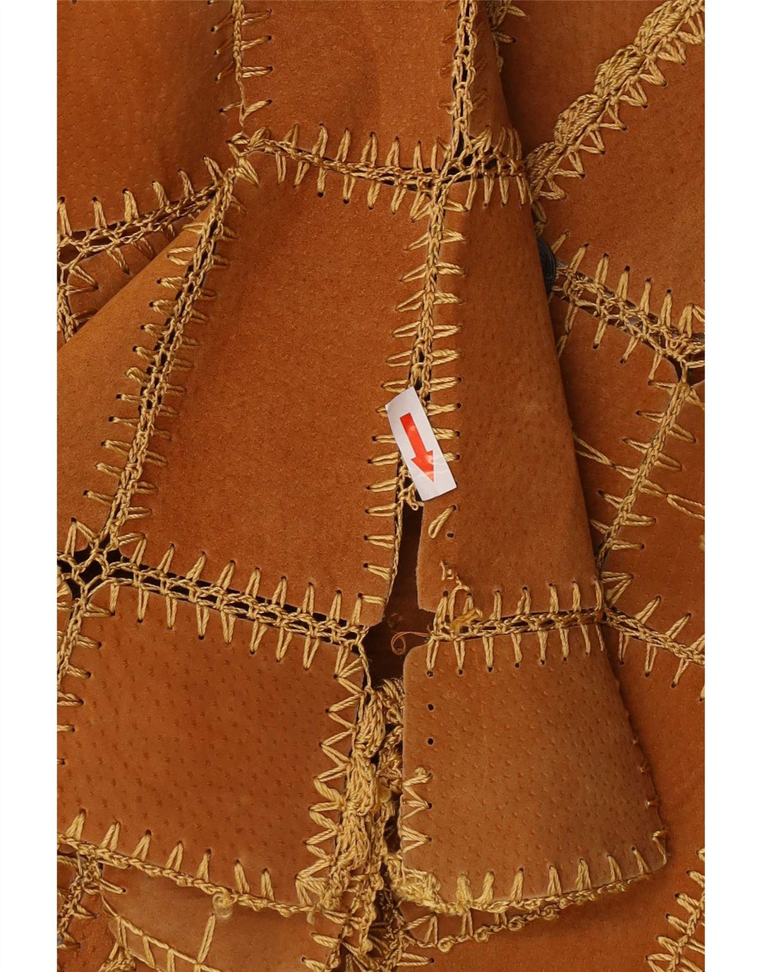 Gilet vintage da donna in pelle scamosciata XL patchwork marrone