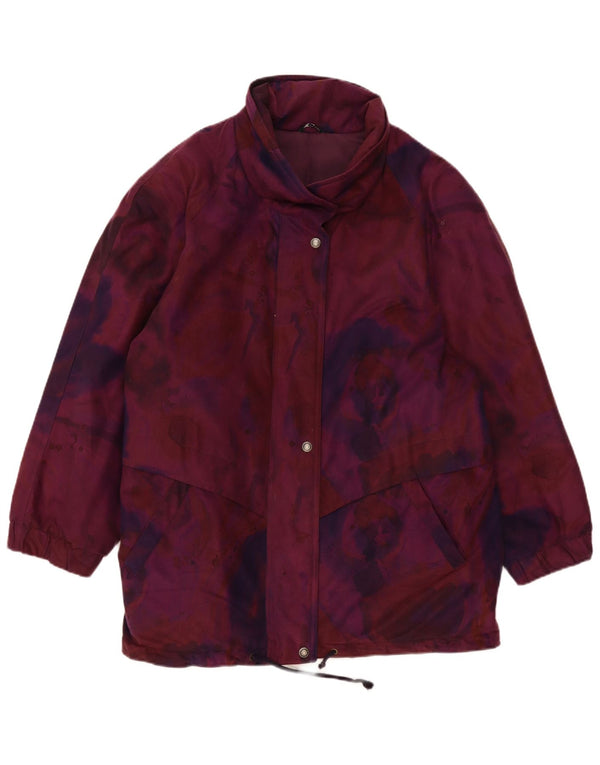 Giacca a vento vintage da donna UK 18 XL Poliestere floreale bordeaux