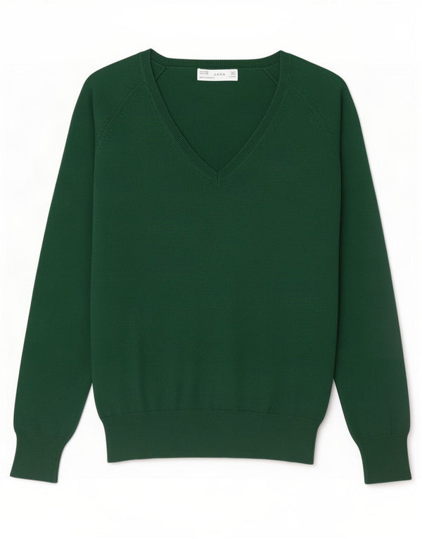 Maglione Zara da donna con scollo a V UK 14 grande cotone verde