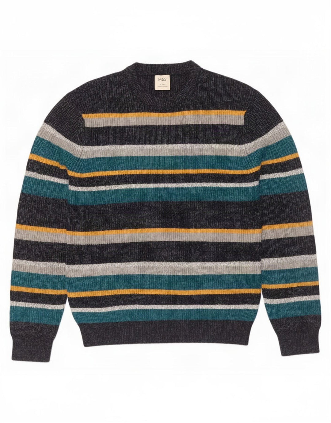 Marks & Spencer Maglione girocollo da uomo a righe grandi multicolori
