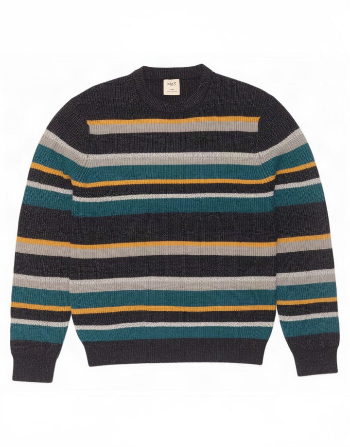 Marks & Spencer Maglione girocollo da uomo a righe grandi multicolori