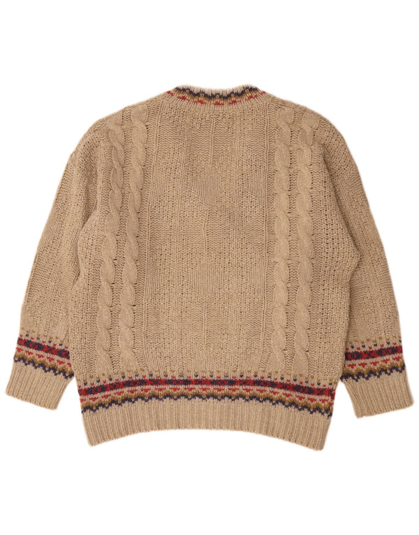 Maglione vintage da uomo con scollo a V XL Beige Fair Isle Lambswool