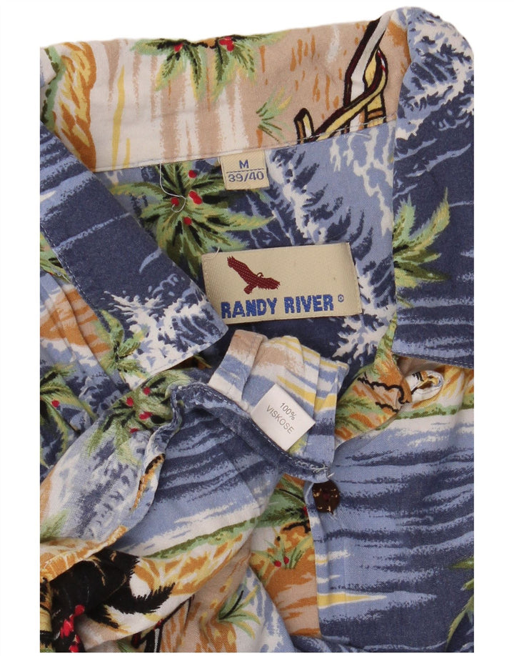 Camicia a maniche corte da uomo Randy River taglia 39/40 hawaiana in viscosa blu medio