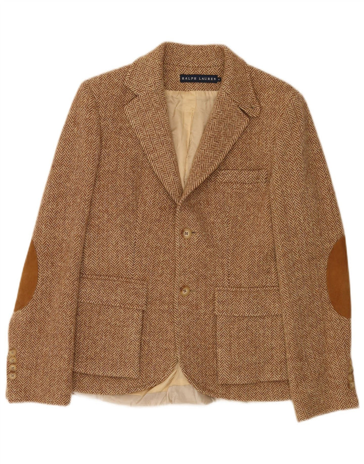 Giacca blazer da donna a 2 bottoni Ralph Lauren US 4 piccola spina di pesce marrone