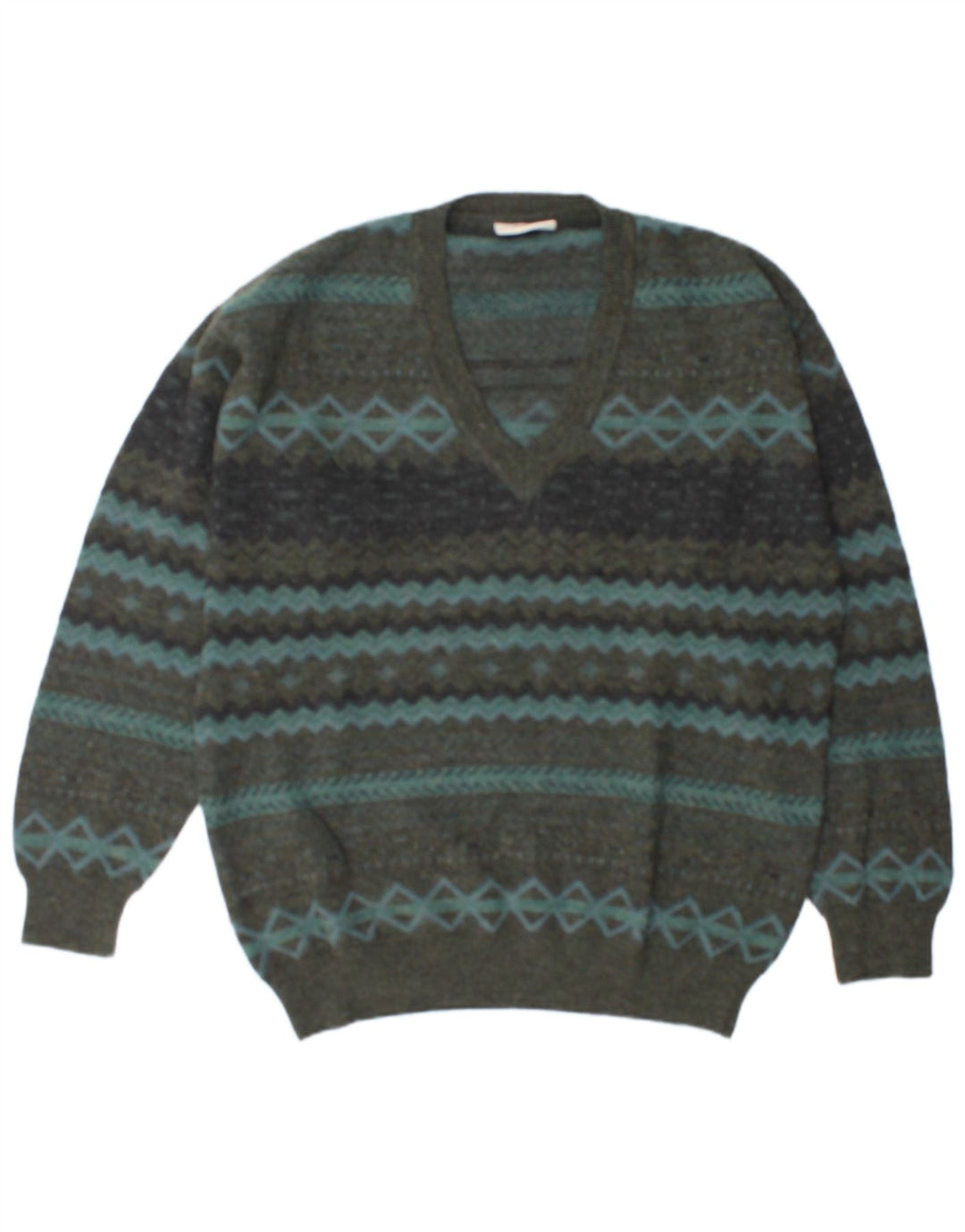 Rodes Maglione da uomo con scollo a V XL Verde lana geometrica