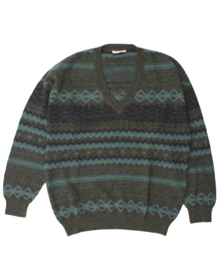 Rodes Maglione da uomo con scollo a V XL Verde lana geometrica