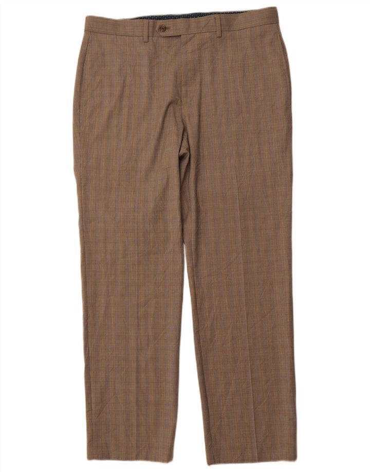 POLO RALPH LAUREN Pantaloni da abito dritti da uomo W34 L30 pied de poule marrone