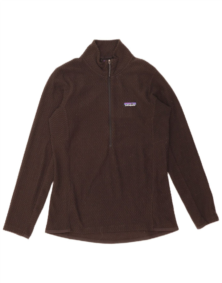 Patagonia Uomo Zip Neck Pullover Tuta Top Small Marrone Poliestere