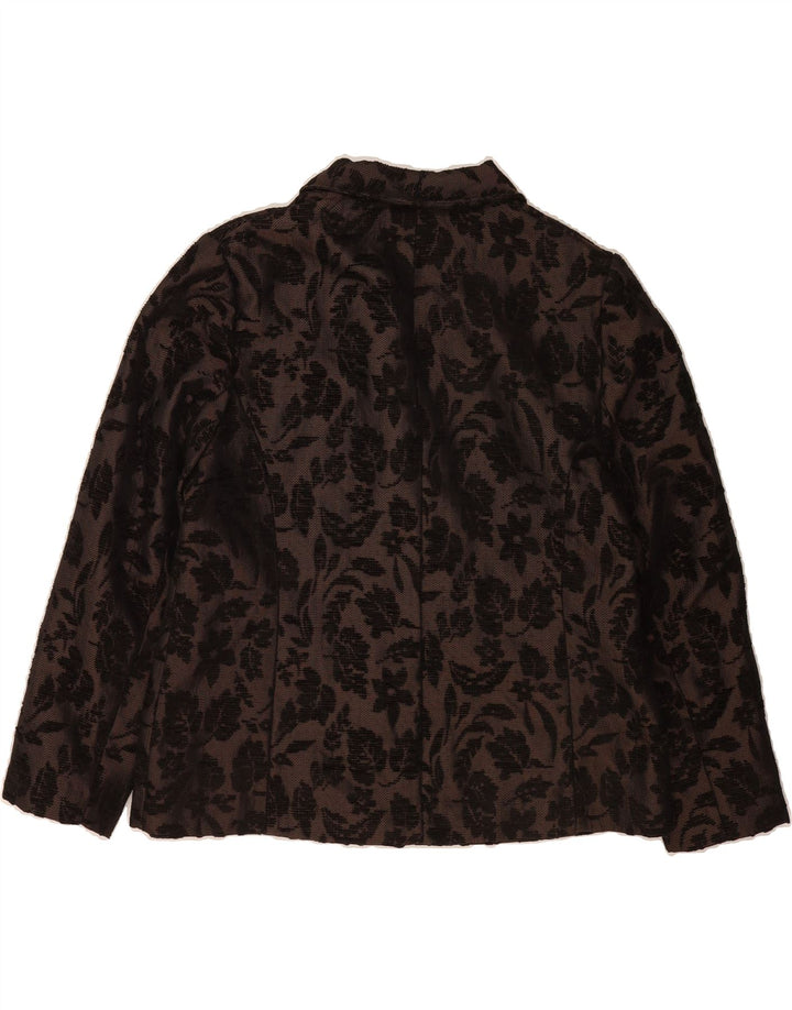 VINTAGE Womens 2 Button Blazer Jacket UK 16 Large Brown Floral Acrylic Vintage Vintage and Second-Hand Vintage from Messina Hembry 