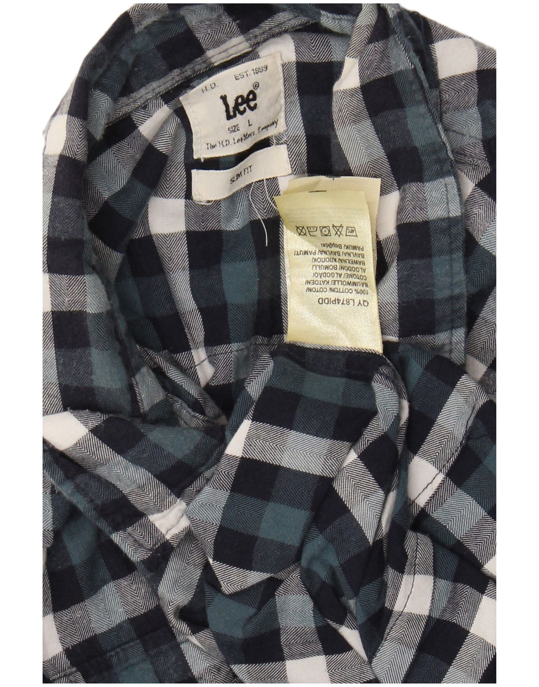 LEE Mens Slim Fit Flannel Shirt Large Multicoloured Check Cotton