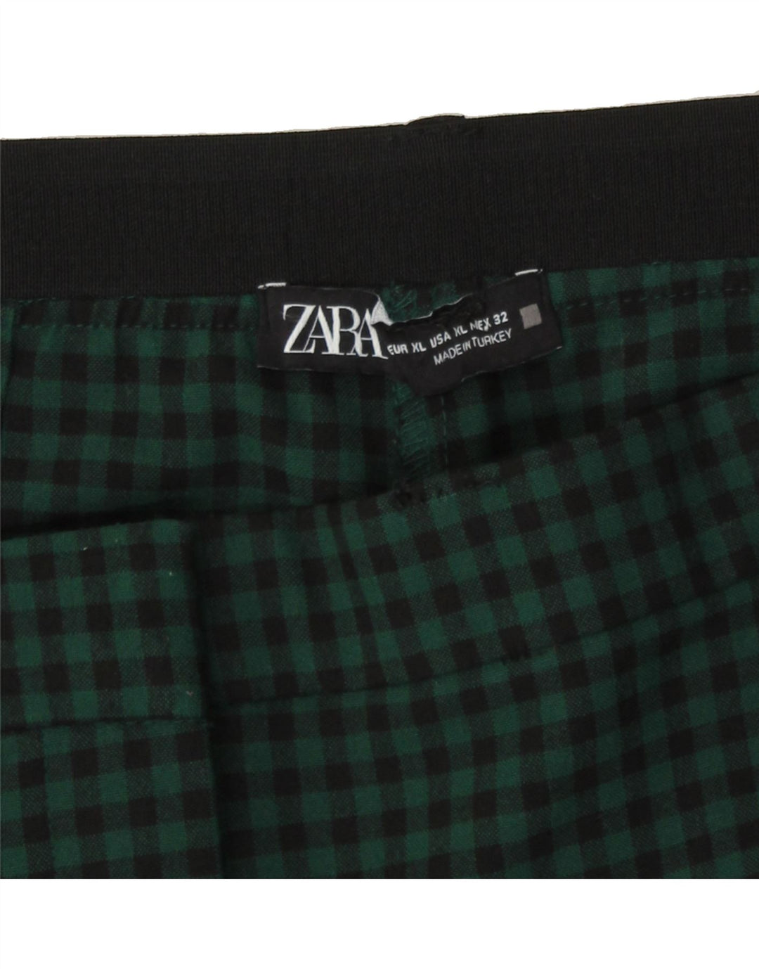 ZARA Womens Slim Cropped Trousers W32 L27 Green Gingham Polyester Vintage Zara and Second-Hand Zara from Messina Hembry 