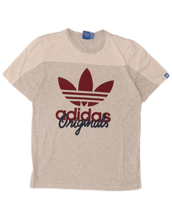 T-shirt grafica da uomo Adidas Top Small in cotone color block grigio