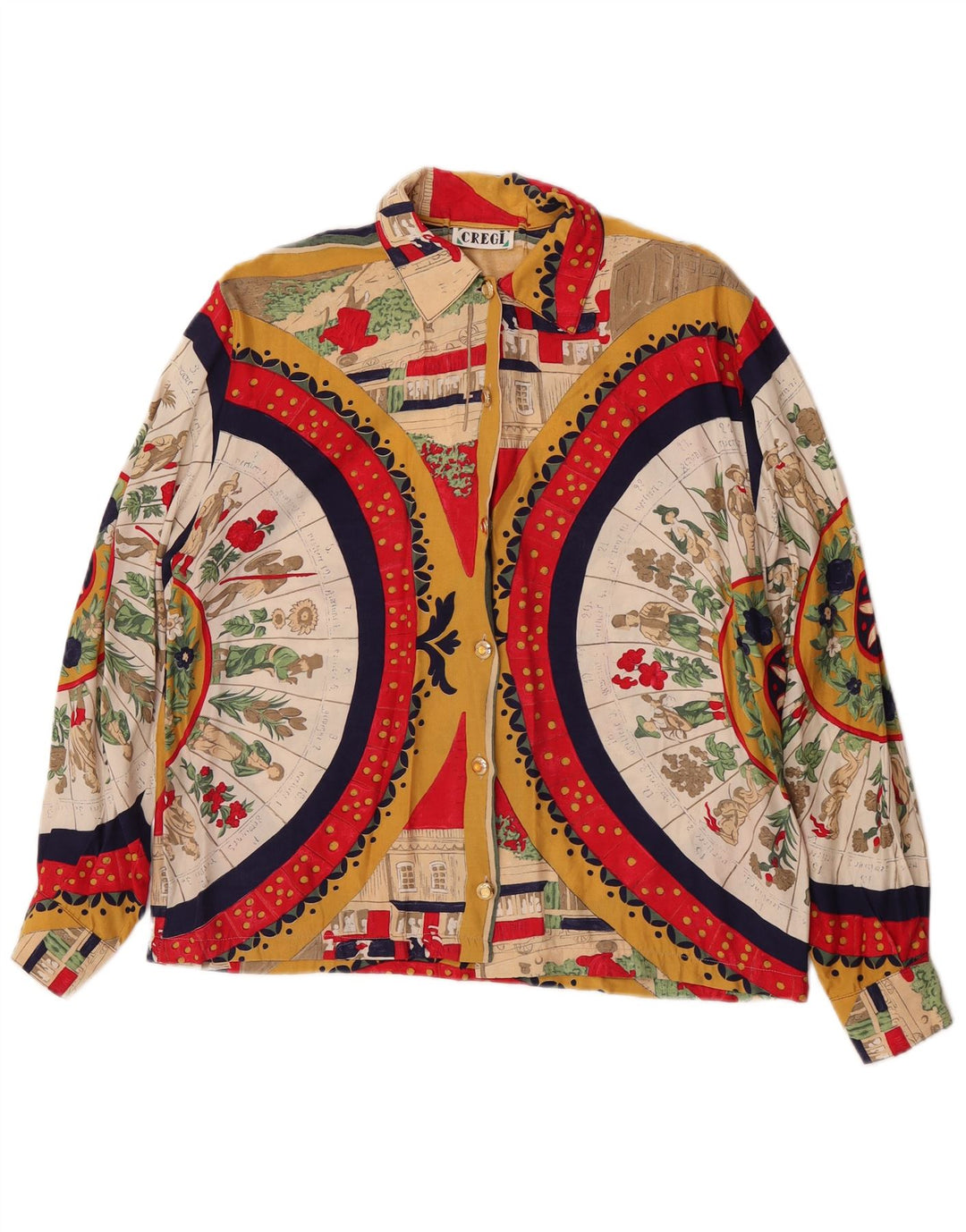 Camicia grafica da donna vintage UK 16 grande floreale multicolore