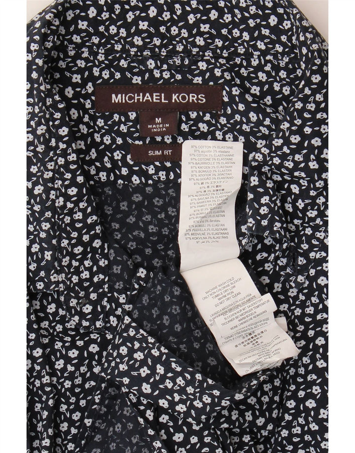 MICHAEL KORS Mens Slim Fit Shirt Medium Navy Blue Floral Cotton Vintage Michael Kors and Second-Hand Michael Kors from Messina Hembry 