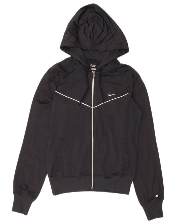 Felpa con cappuccio e zip da donna Nike UK 14 poliestere nero medio