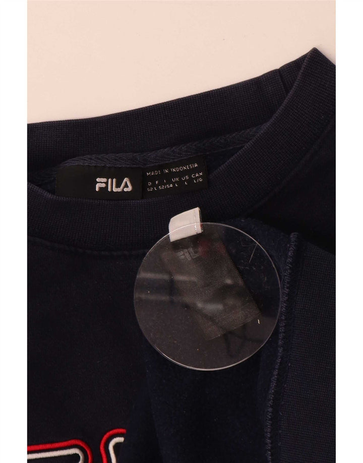 Felpa grafica da uomo Fila Maglione grande in cotone blu navy
